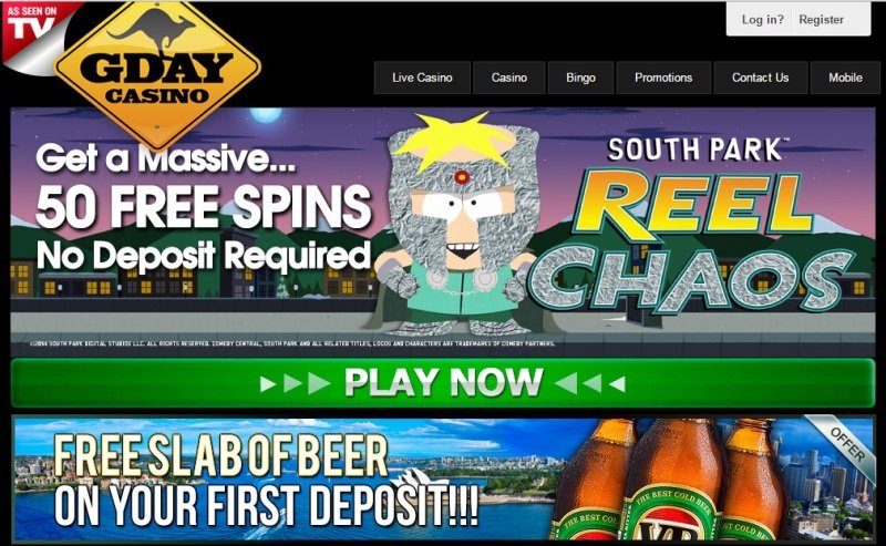 Gday Casino 50 Free Spins Bonus On South Park No Deposit Required