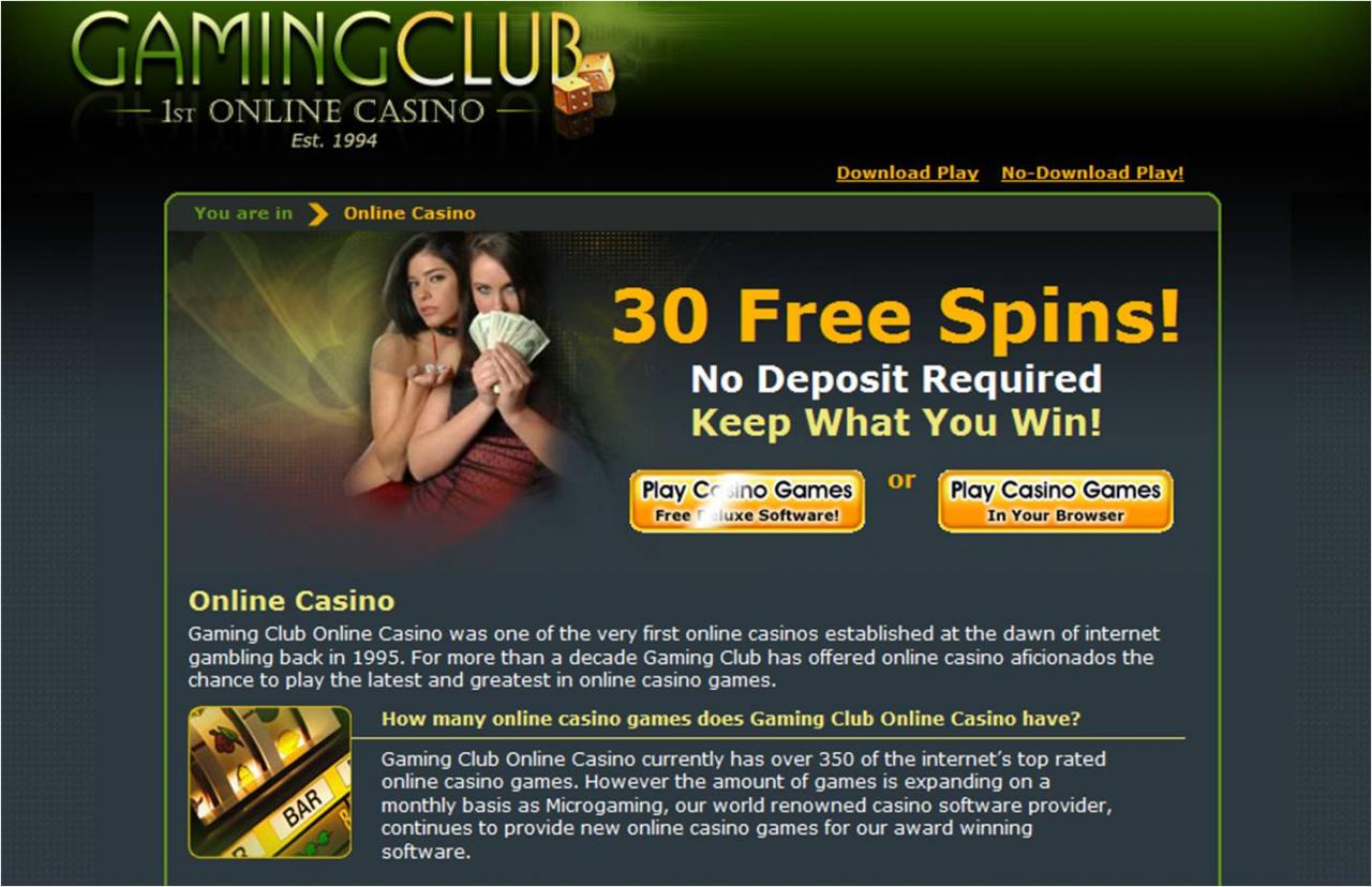 Description: GamingClub - 30 Free Spins No Deposit Required